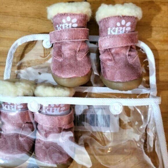 Pink Faux Suede Dog Booties NWT Sz Small - Picture 1 of 9